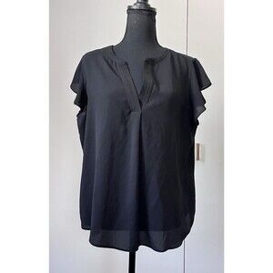 Calvin Klein Blouse‎ Womens XL Black Crepe Semi-sheer Split Neck Top